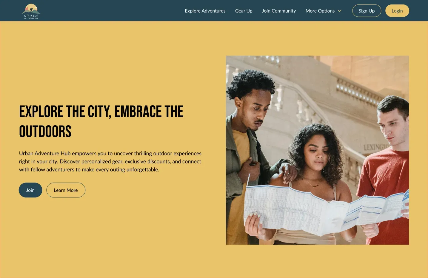 The Urban Adventure Hub homepage