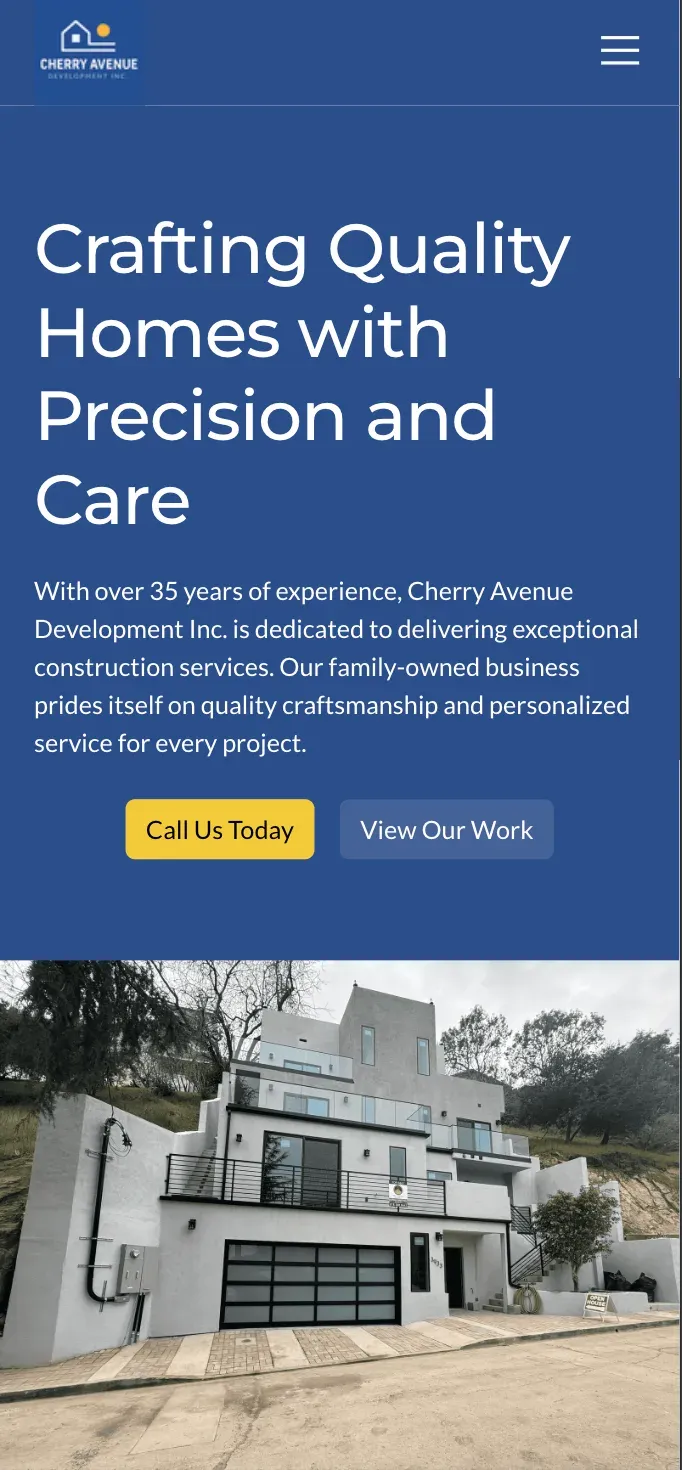 The Cherry Ave Development homepage on a phone