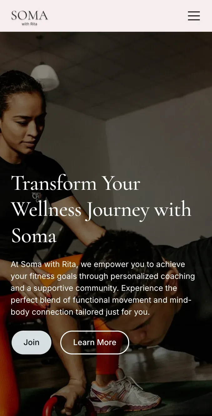 The Soma with Rita homepage on a phone